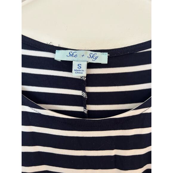 She and Sky Navy Blue Knot Front Nautical T-Shirt Dress Size Small - Picture 3 of 7